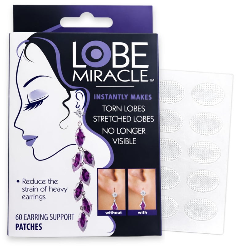 Lobe Miracle- Clear Earring Support Patches - Earring Backs For Droopy Ears - Ear Care Products for Torn or Stretched Ear Lobes (60 Patches) - Image 1